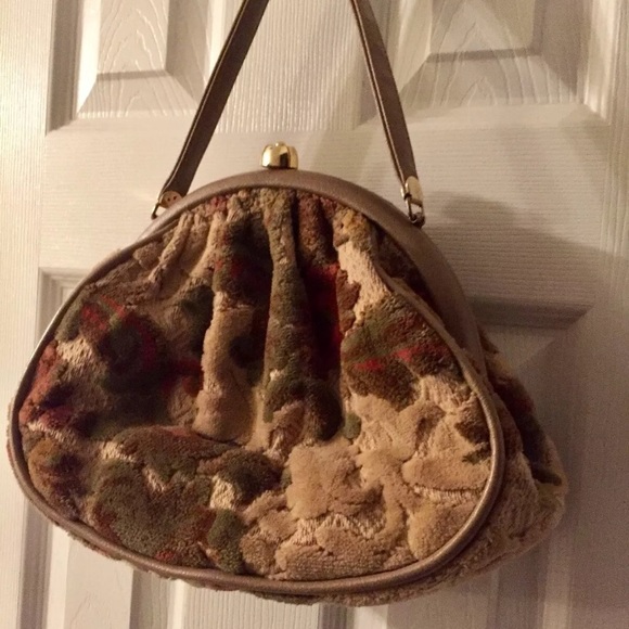 Vintage Velour Style Print Handbag Tote - Picture 2 of 5